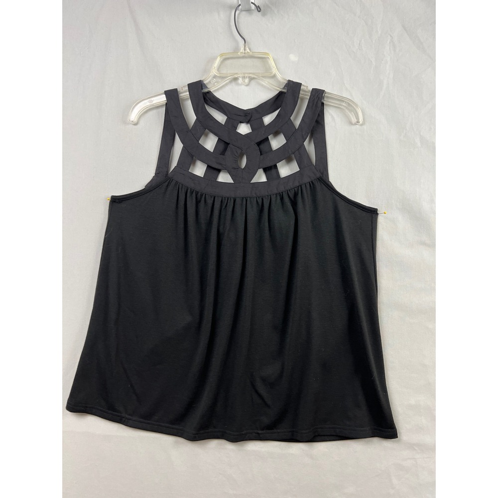 Daytrip Tank Top Womens Medium Black Strappy Cage Neck Buckle New